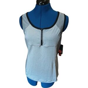 RBX NWT Women's L athletic yoga/workout Gray Striped Zip-Front Tank Top A-139